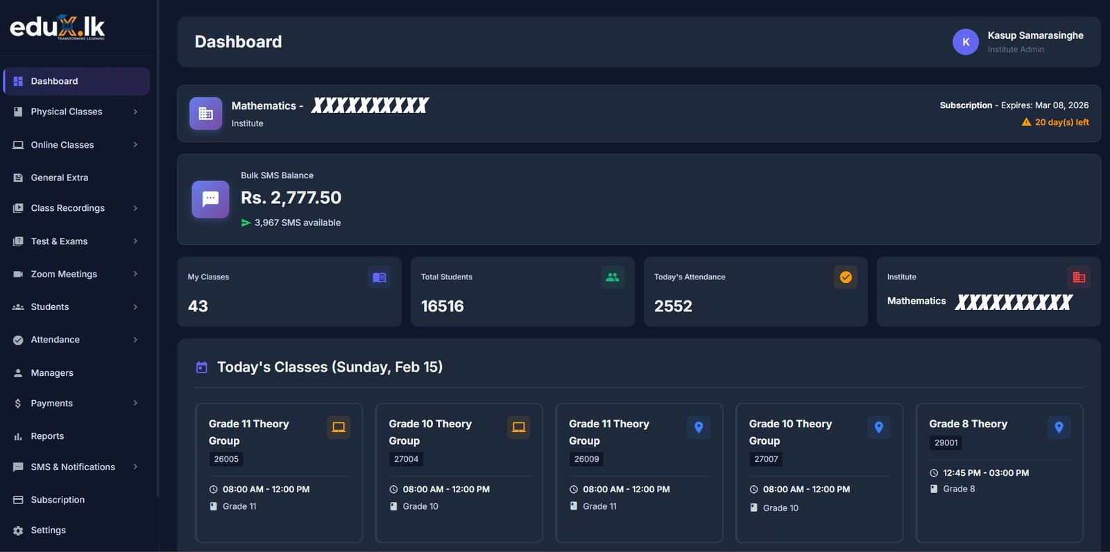 EduX Dashboard Interface